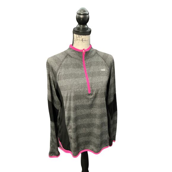 Avia Women’s Gray Striped Long Sleeve Quarter-Zip Pullover Top Size Large - Picture 1 of 11